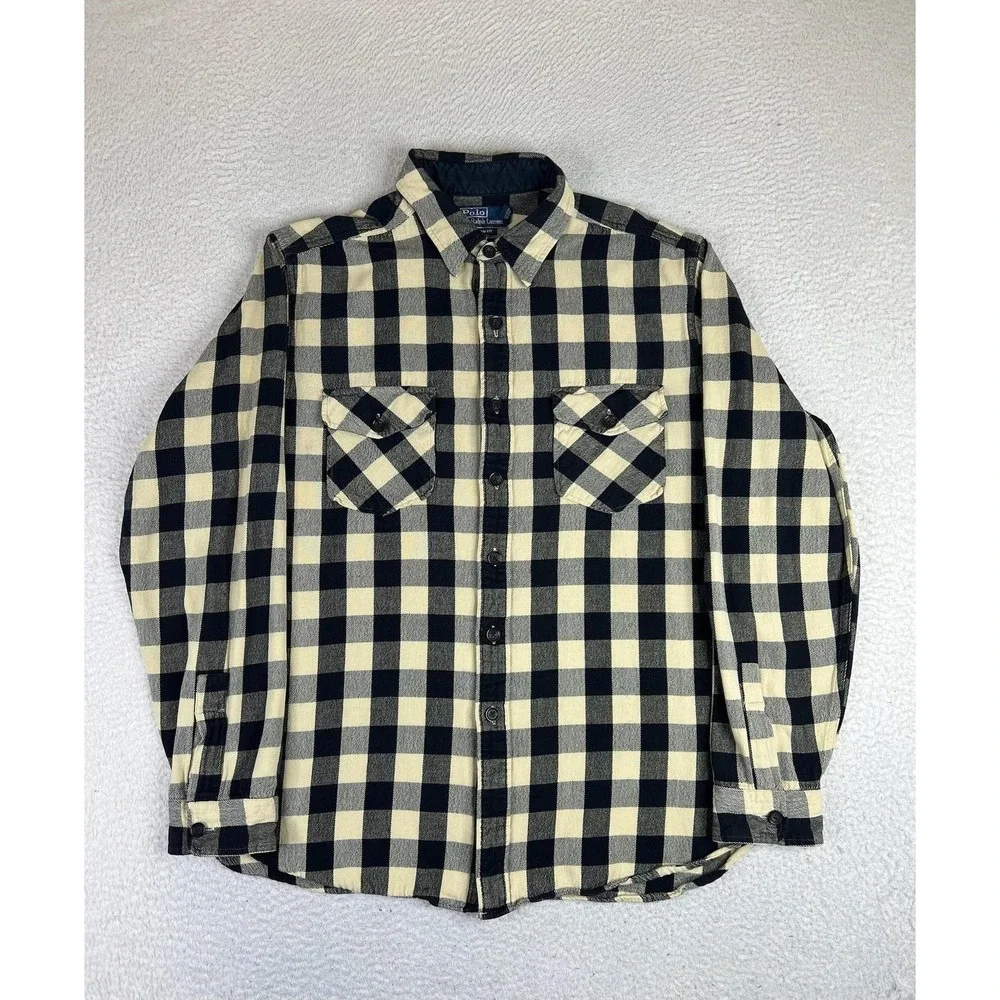 Polo Ralph Lauren Shirt Mens XL Black Buffalo Check Flannel Lined Button Up